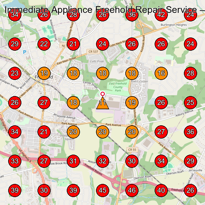 Immediate Appliance Freehold Repair Service GeoGrid visibility map for Air Conditioning Contractor in Freehold